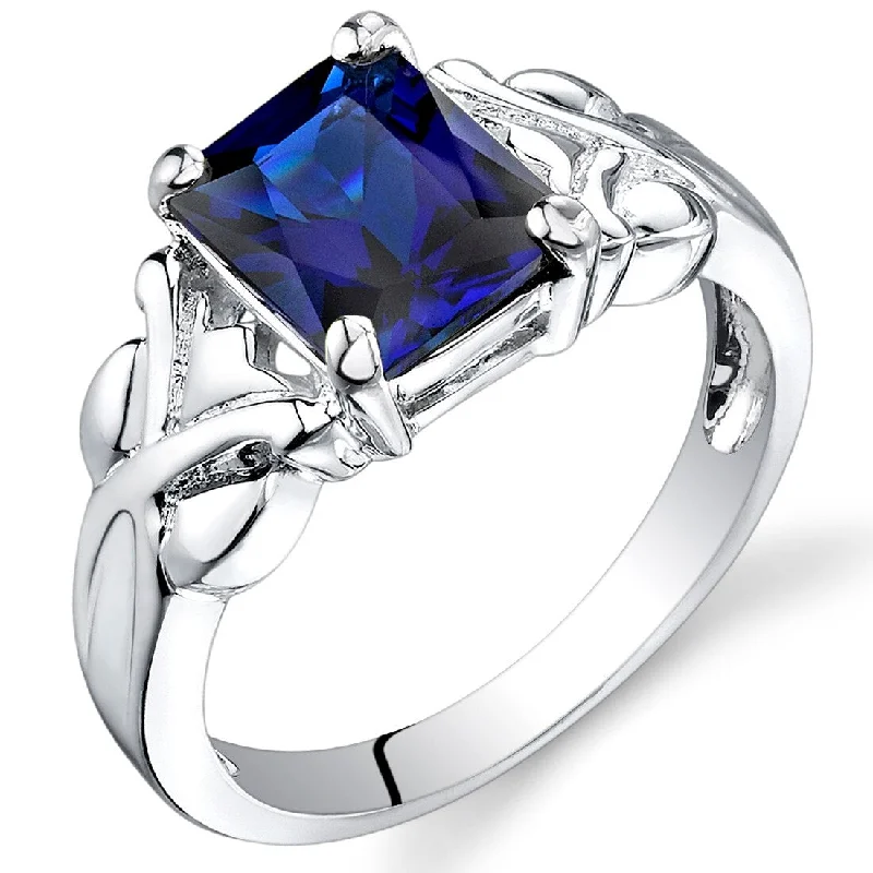 trendy rings for women -Sterling Silver 3 ct Created Sapphire Solitaire Ring