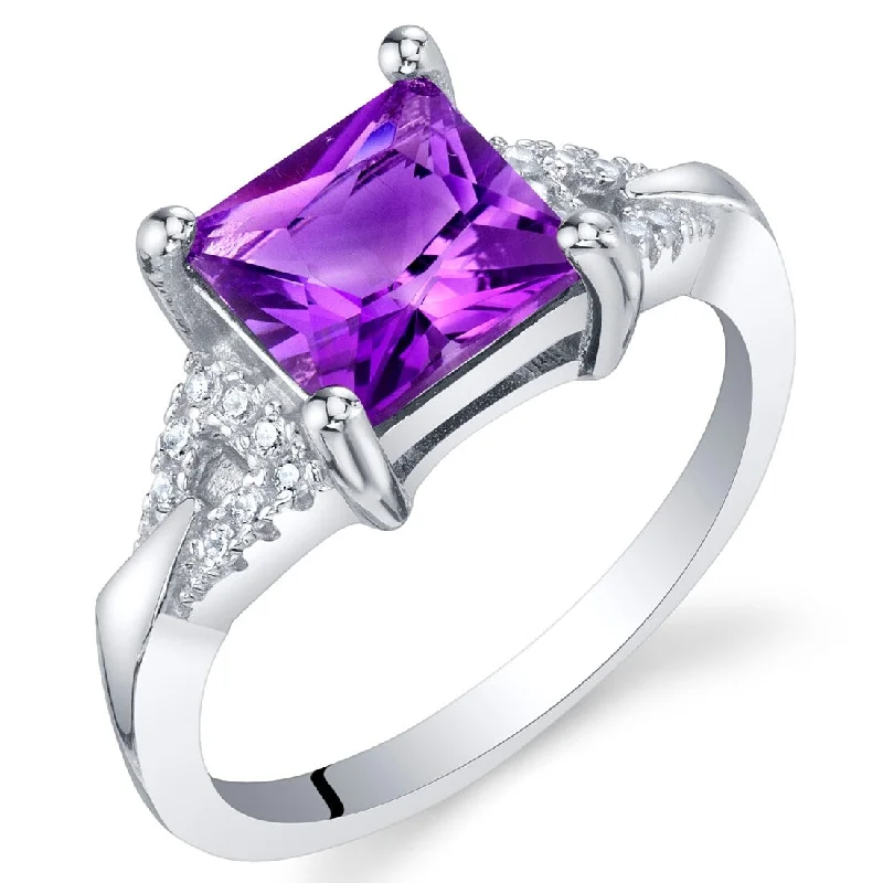 elegant diamond rings for women -Sterling Silver 1.5 ct Amethyst Birthstone Ring