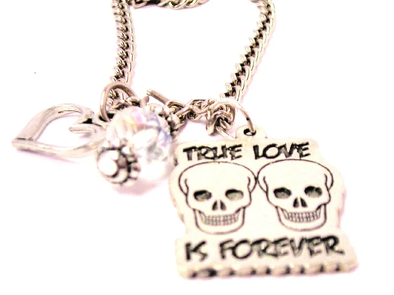 infinity pendant necklaces -True Love Is Forever Skulls Necklace with Small Heart