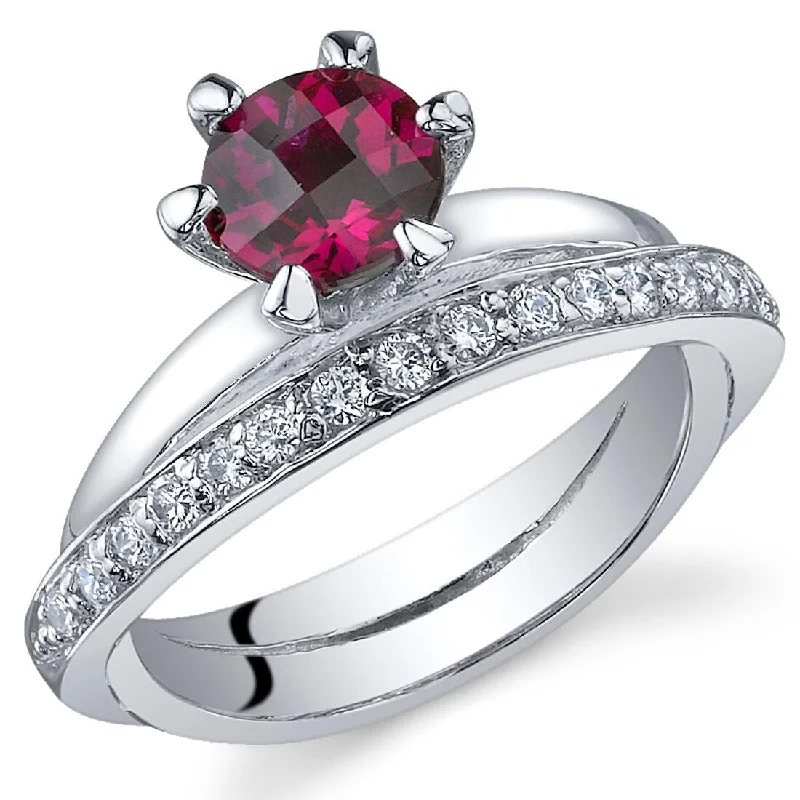 diamond rings for women -Sterling Silver 1 ct Created Ruby Birthstone Ring