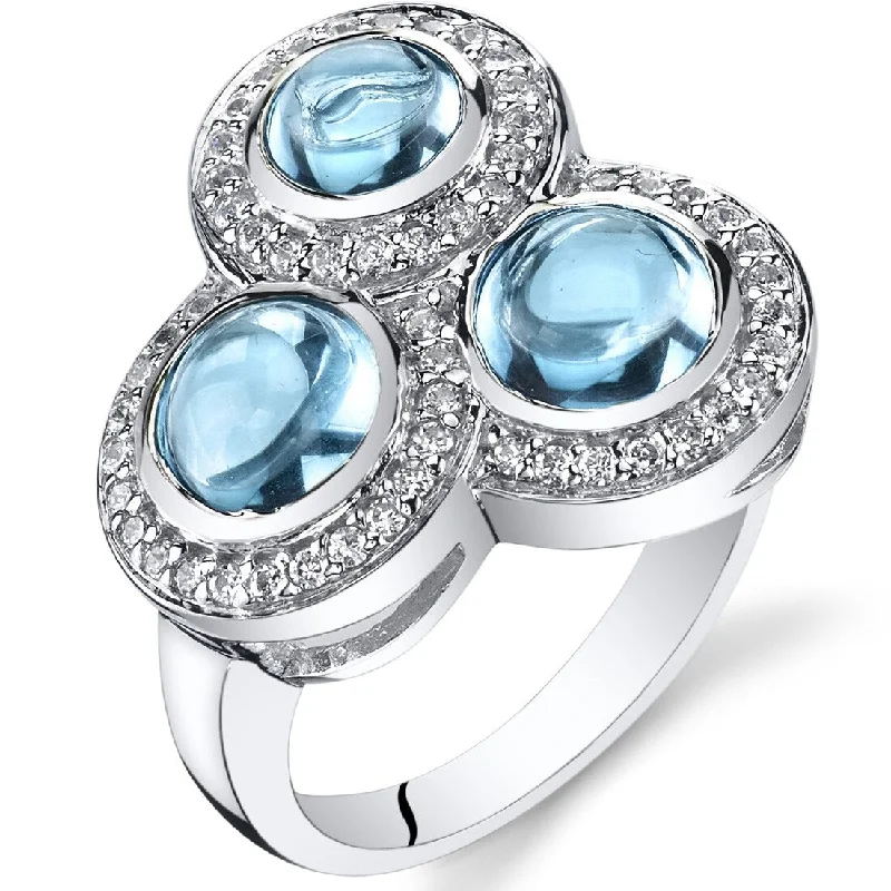 adjustable gold rings for women -Sterling Silver 3 ct Swiss Blue Topaz Birthstone Ring