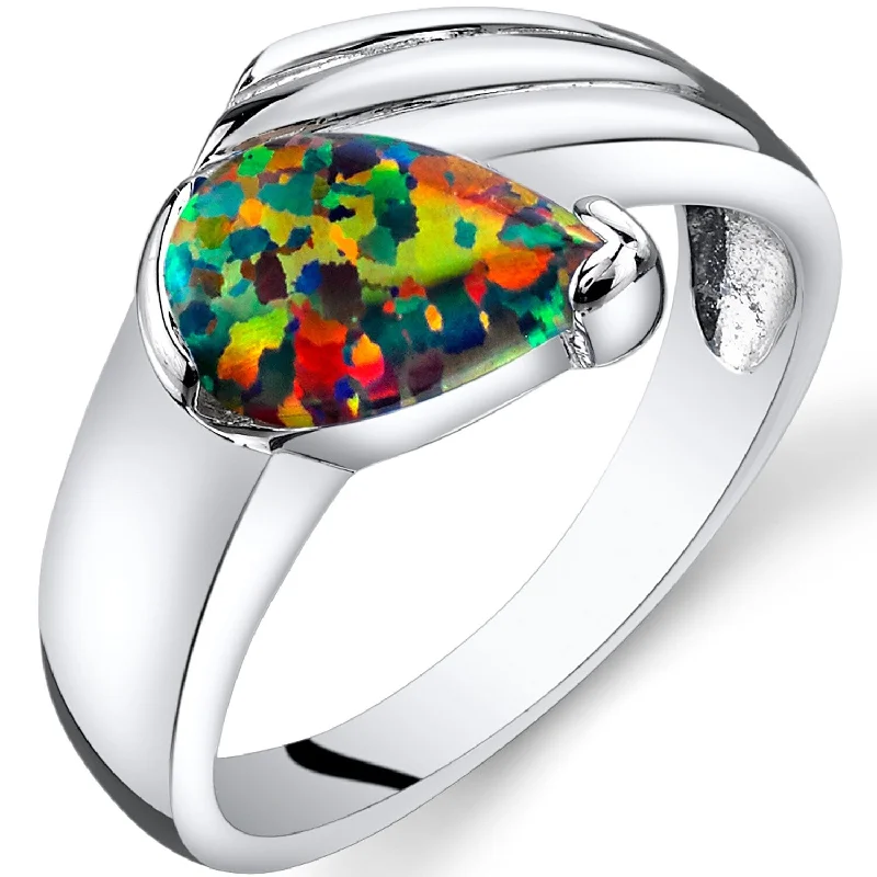 gemstone rings for women -Sterling Silver 0.75 ct Black Opal Ring