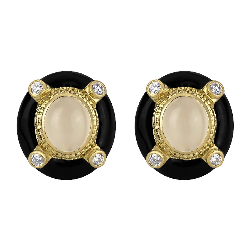 drop earrings for women -Earrings- Moonstone & Diamond (Enamel)