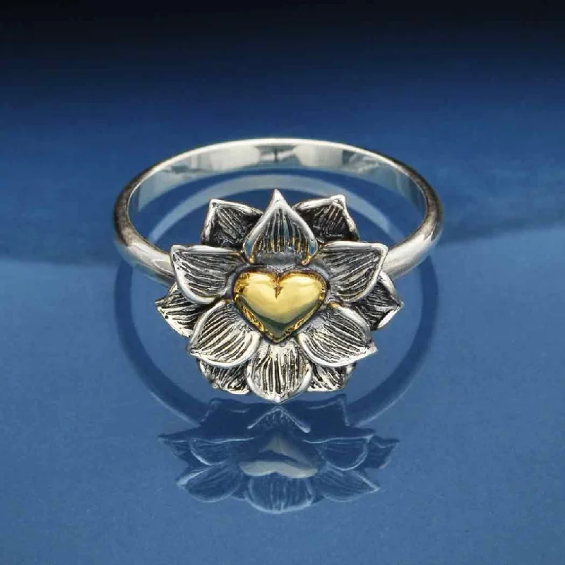 heart-shaped rings for women -Heart in Lotus Mixed Metal Ring