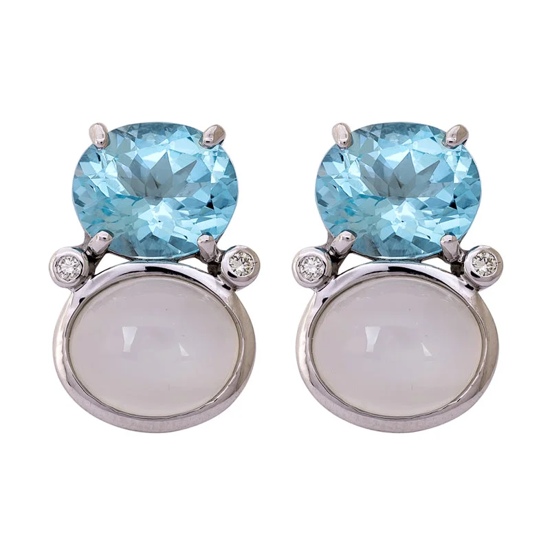 gold earrings for women -Earrings- Blue Topaz, Moonstone and Diamond