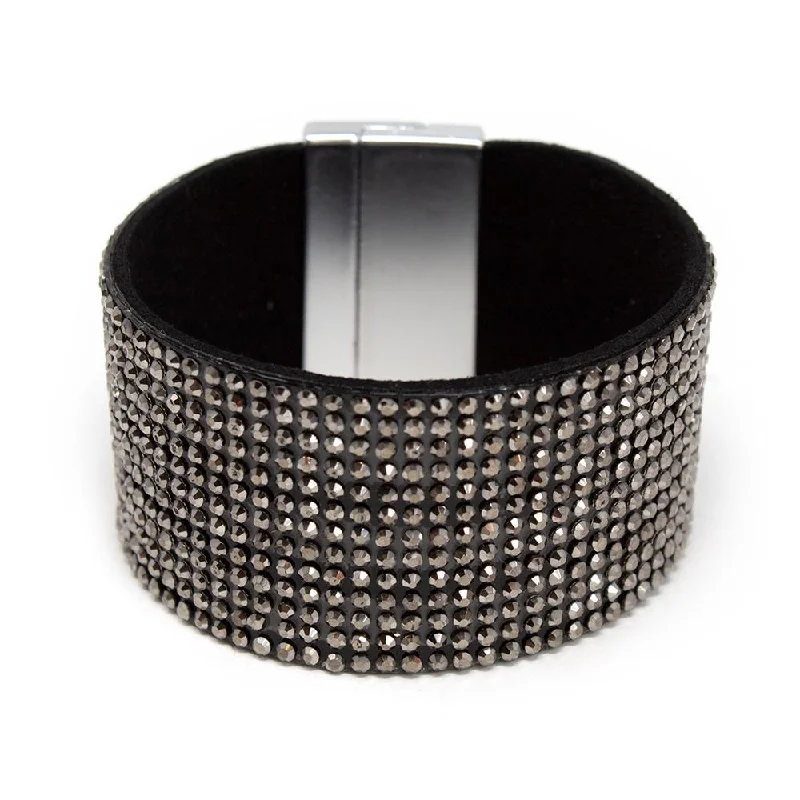 diamond tennis bangles -Suede Wide Cuff Crystals Hem