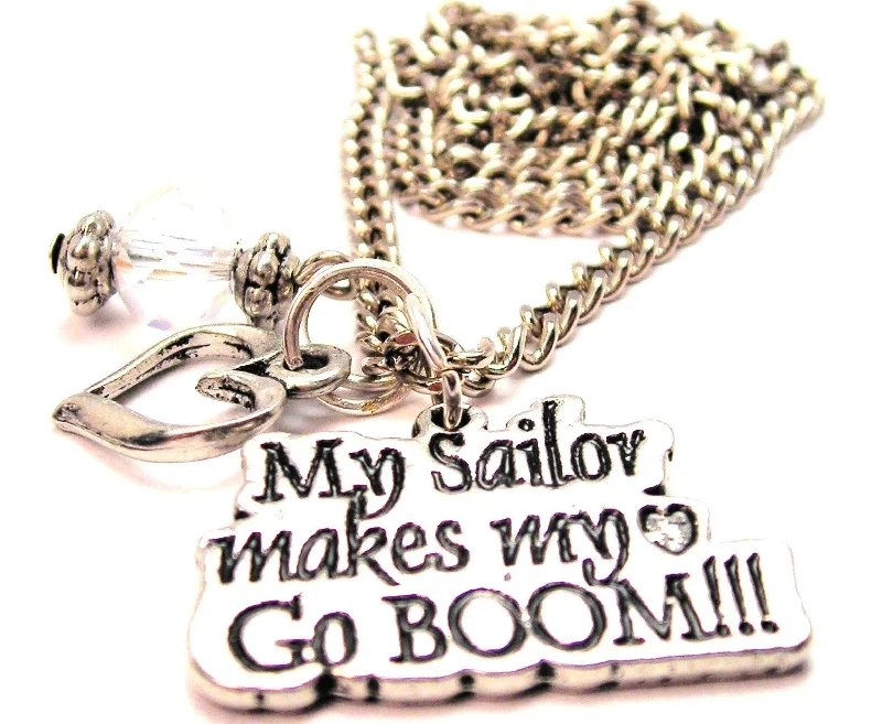 layered necklaces for women -My Sailor Makes My Heart Go Boom Necklace with Small Heart