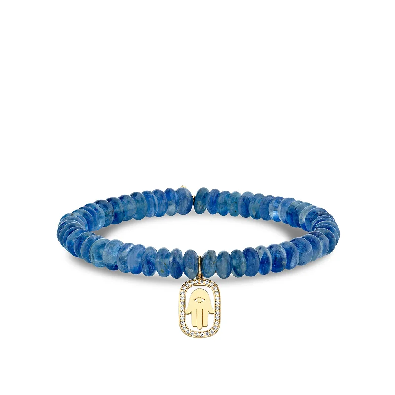 tennis bracelets for women -Gold & Diamond Hamsa on Blue Kyanite