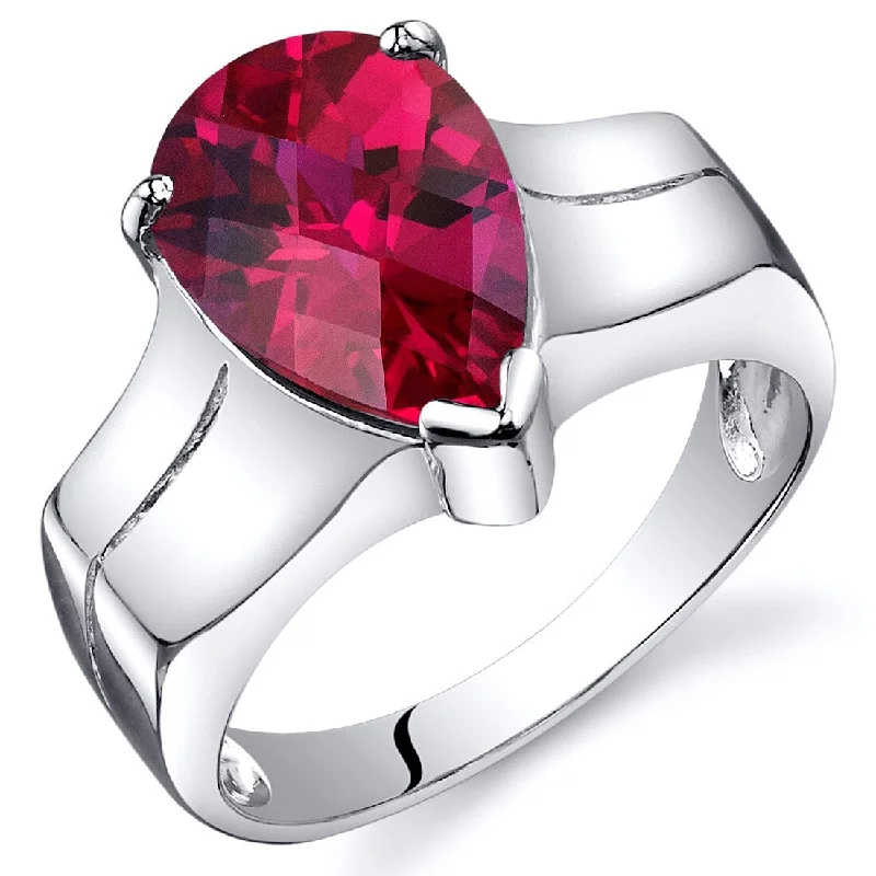 luxury wedding rings -Sterling Silver 3.75 ct Created Ruby Solitaire Ring