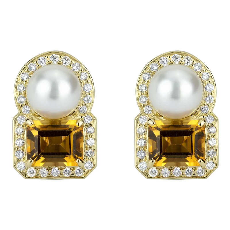 floral earrings for women -Earrings - South Sea Pearl, Citrine And Diamond