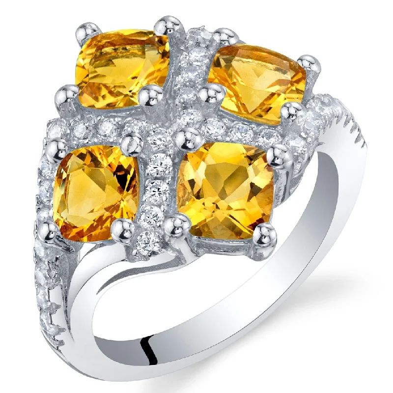 heart diamond rings for women -Sterling Silver 2 ct Citrine Birthstone Ring