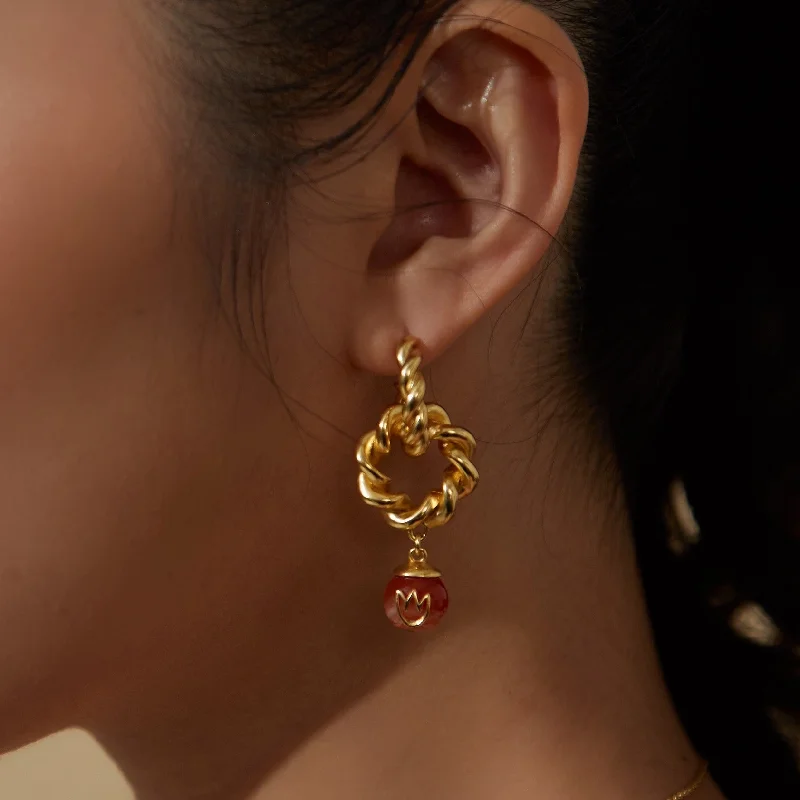 elegant gemstone earrings -REBORN 'Fire' Oracle Bone Sardonyx  Customized Earrings & Ear Clips