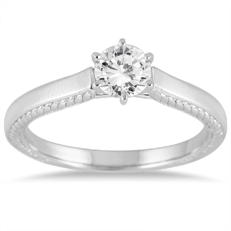 eternity diamond wedding rings -AGS Certified 1 Carat Diamond Cathedral Ring in 14K White Gold (J-K Color, I2-I3 Clarity)