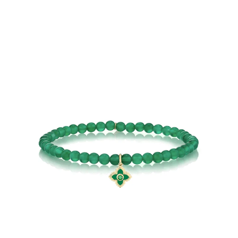 gold bangles for women -Gold & Emerald Mini Enamel Moroccan Flower on Green Onyx