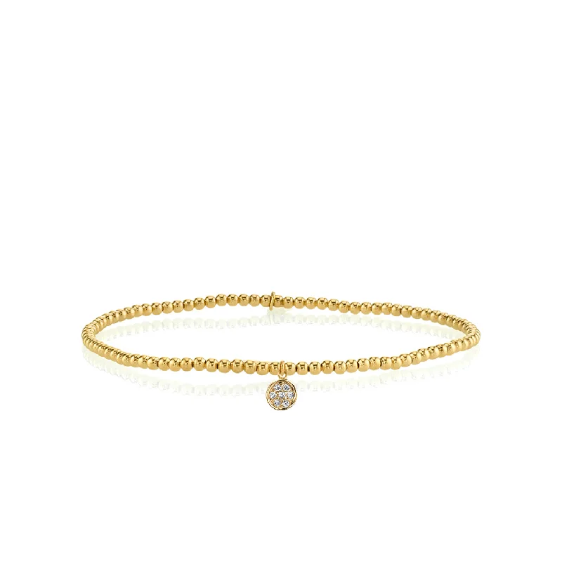 cuff bracelets for women -Gold & Diamond Tiny Disc on Gold Beads