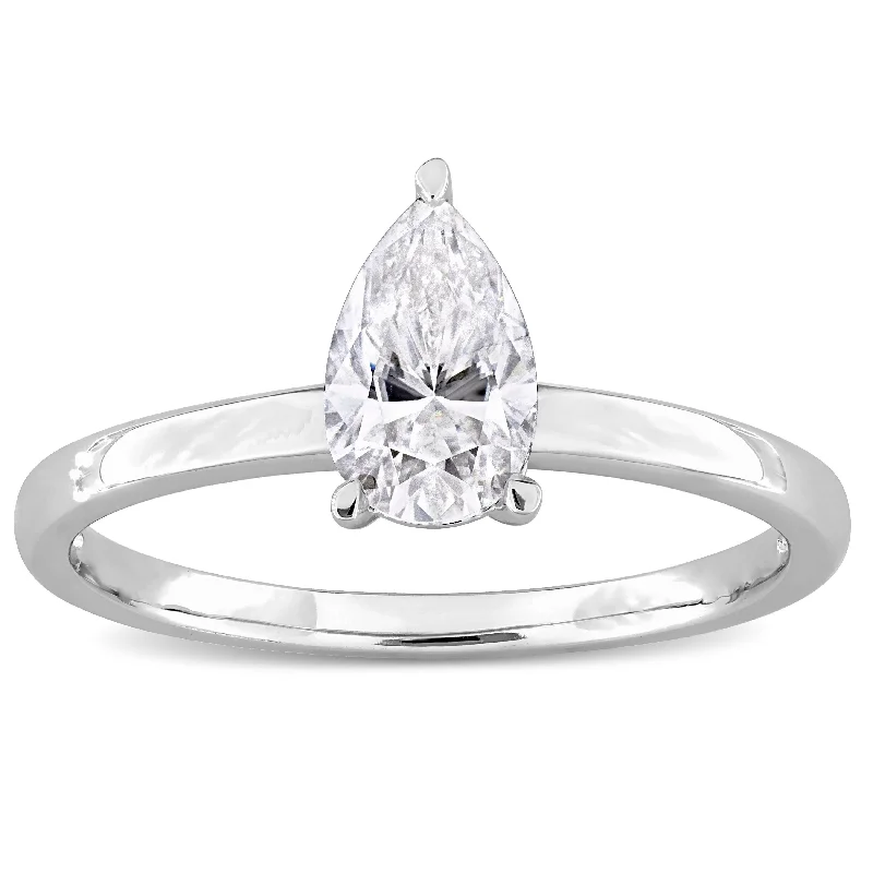 silver rings for women -Miadora 1ct DEW Pear-cut Created Moissanite Solitaire Ring in Sterling Silver