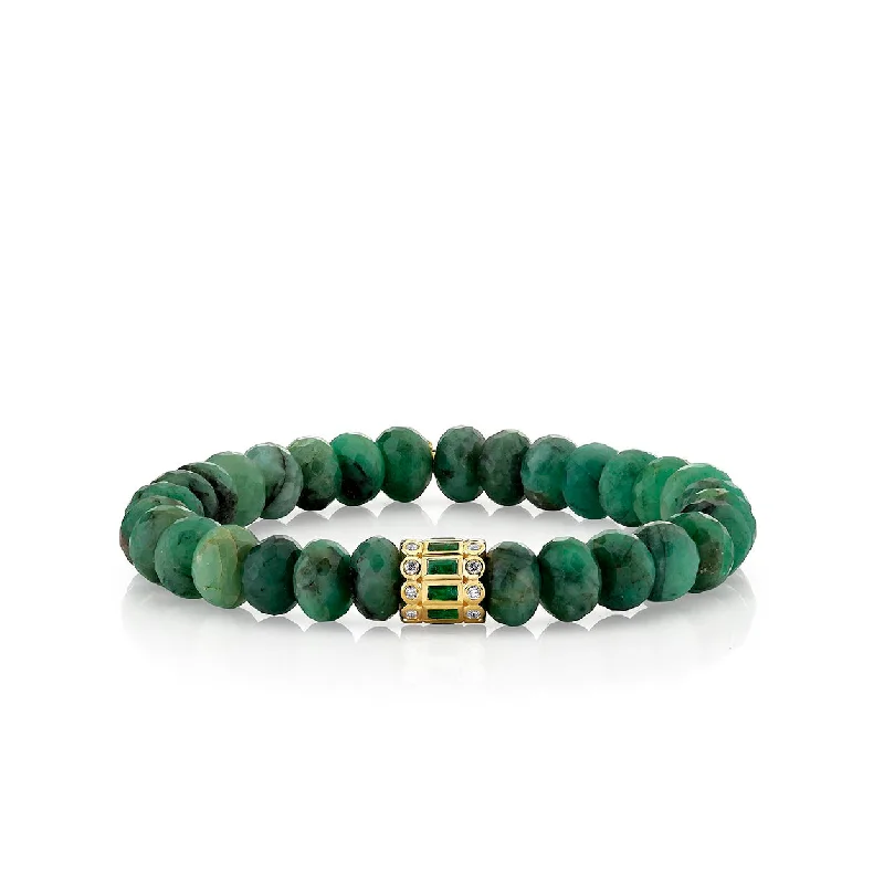 stylish leather bracelets -Gold & Emerald Stacked Baguette & Bezel Rondelle on Emerald