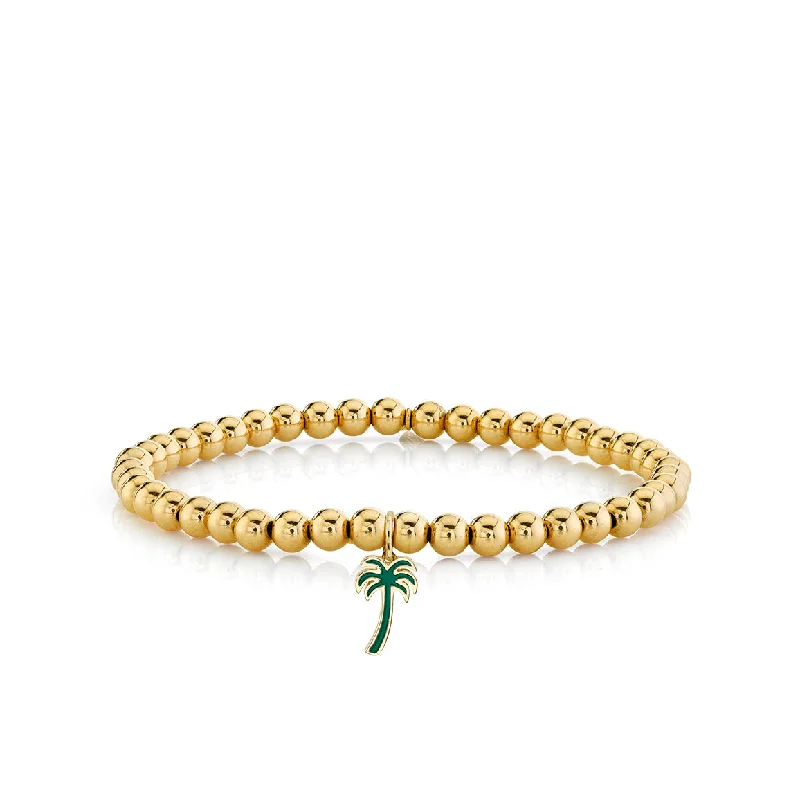 glitter bangles for women -Gold & Enamel Palm Tree on Gold Beads