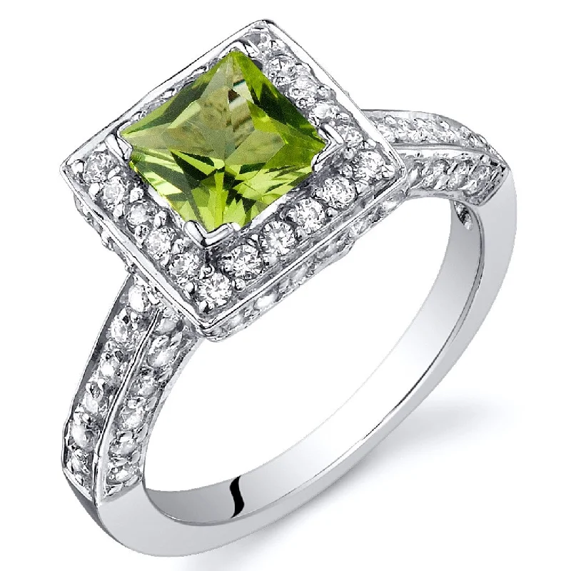 wedding rings for couples -Sterling Silver 0.75 ct Peridot Halo Ring