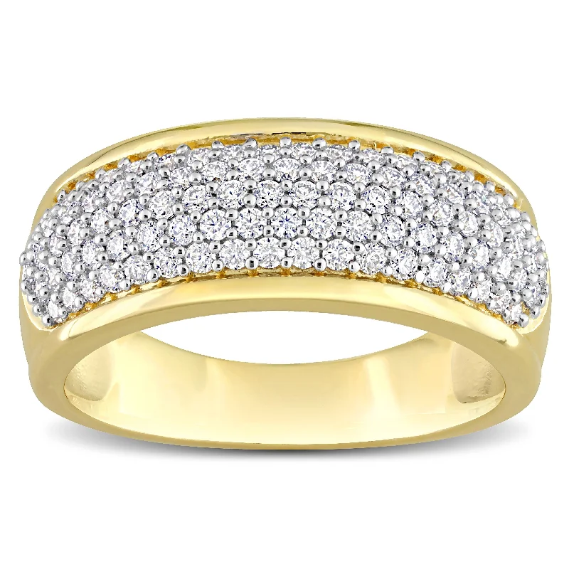 custom wedding rings -Miadora 3/4ct DEW Created Moissanite Semi-Eternity Ring in Yellow Plated Sterling Silver