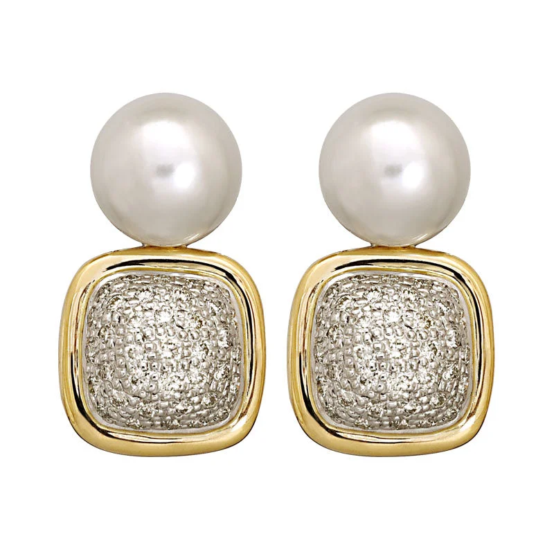 pearl drop earrings for women -Earrings-South Sea Pearl and Diamond