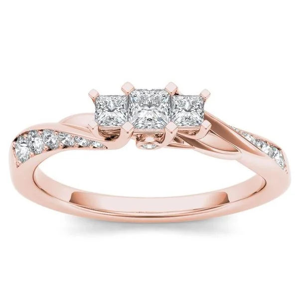 luxury rings for women -De Couer 10k Rose Gold 1/2ct TDW Diamond Three-Stone Anniversary Ring