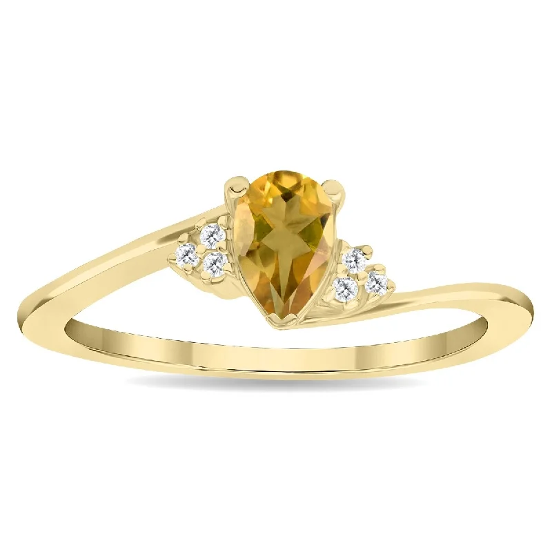 unique diamond rings for women -Women's Pear Shaped Citrine and Diamond Tierra Ring in 10K Yellow Gold