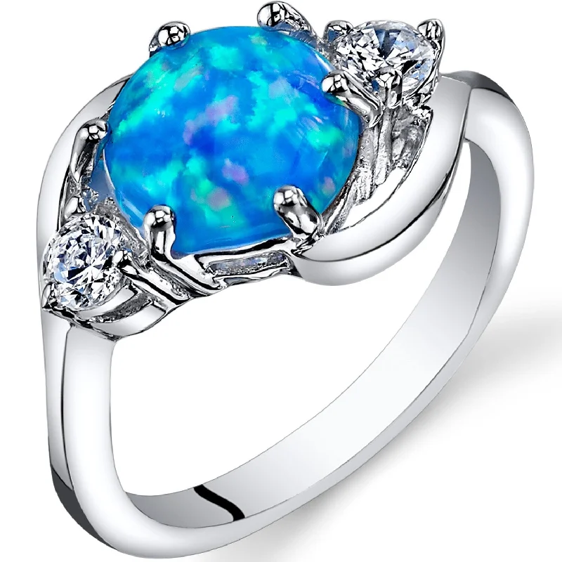 chunky rings for women -Sterling Silver 1.25 ct Blue Opal Ring