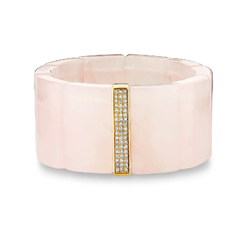 stackable bracelets for women -Gold & Diamond Large Three Row Spacer On Rose Quartz