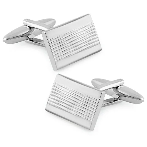 personalized bracelets for women -Stainless Steel Rectangular Grid Cufflinks