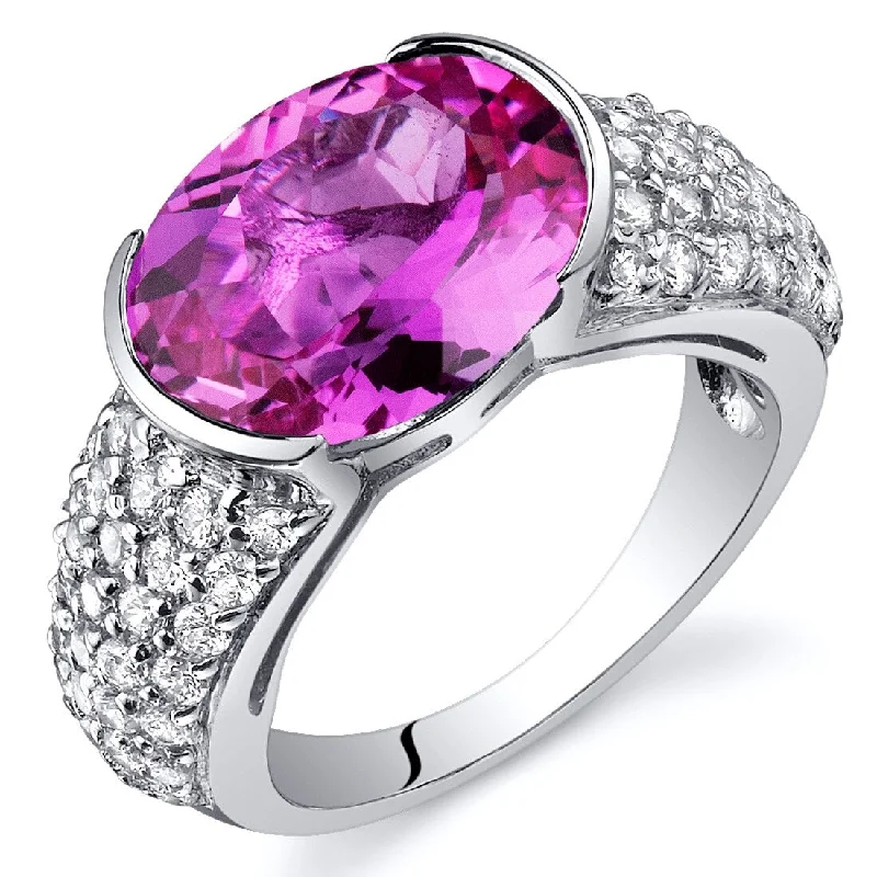 luxury wedding rings -Sterling Silver 6.25 ct Created Pink Sapphire Birthstone Ring