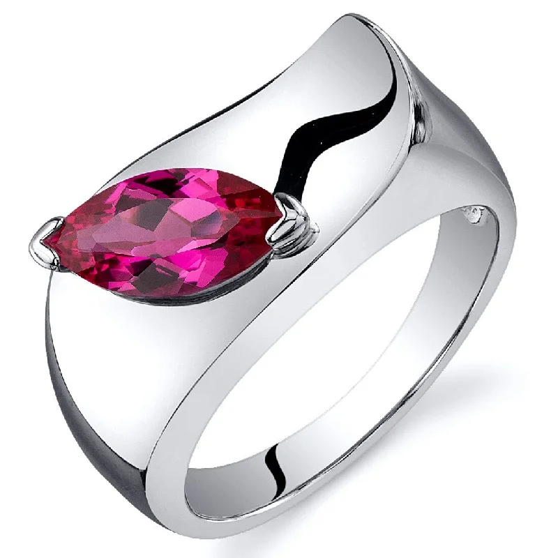 colorful gemstone rings -Sterling Silver 1.25 ct Created Ruby Solitaire Ring