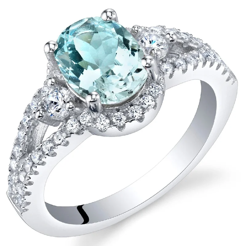 oval rings for women -Sterling Silver 1 ct Aquamarine Birthstone Ring