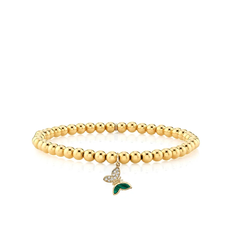 engraved gold bangles -Gold & Diamond Malachite Inlay Butterfly on Gold Beads