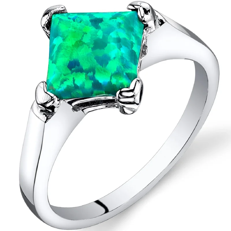 fashion wedding rings -Sterling Silver 1 ct Green Opal Solitaire Ring