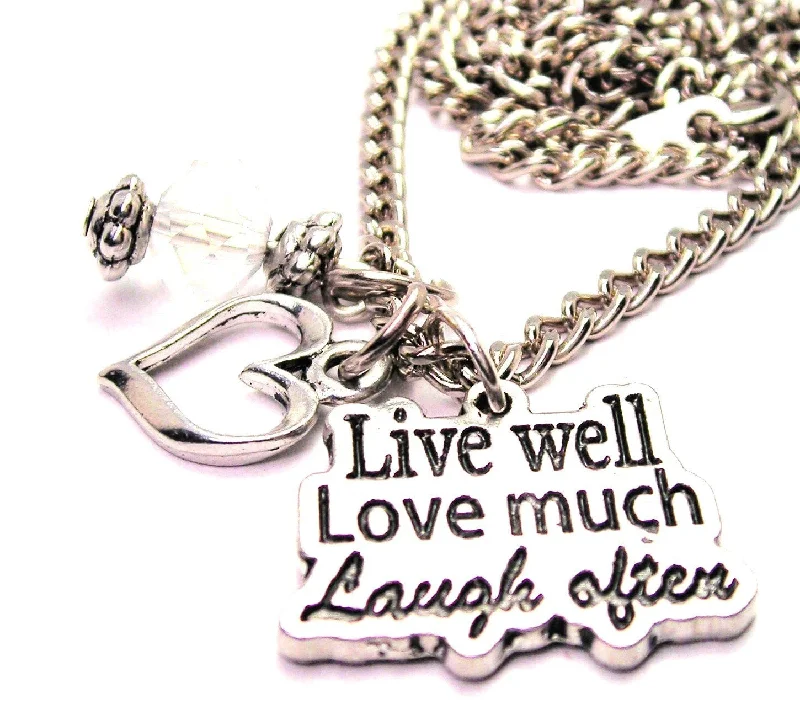 anniversary necklaces for women -Live Well Love Much Laugh Often Necklace with Small Heart