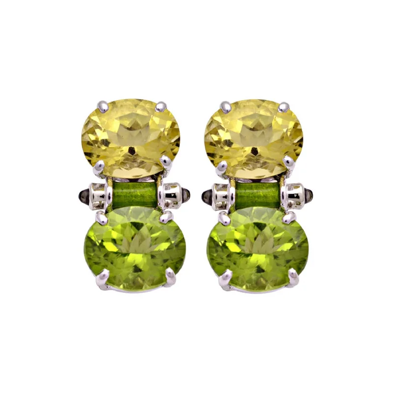 silver stud earrings for women -Earrings- Lemon Quartz, Peridot And Blue Sapphire (Enamel)