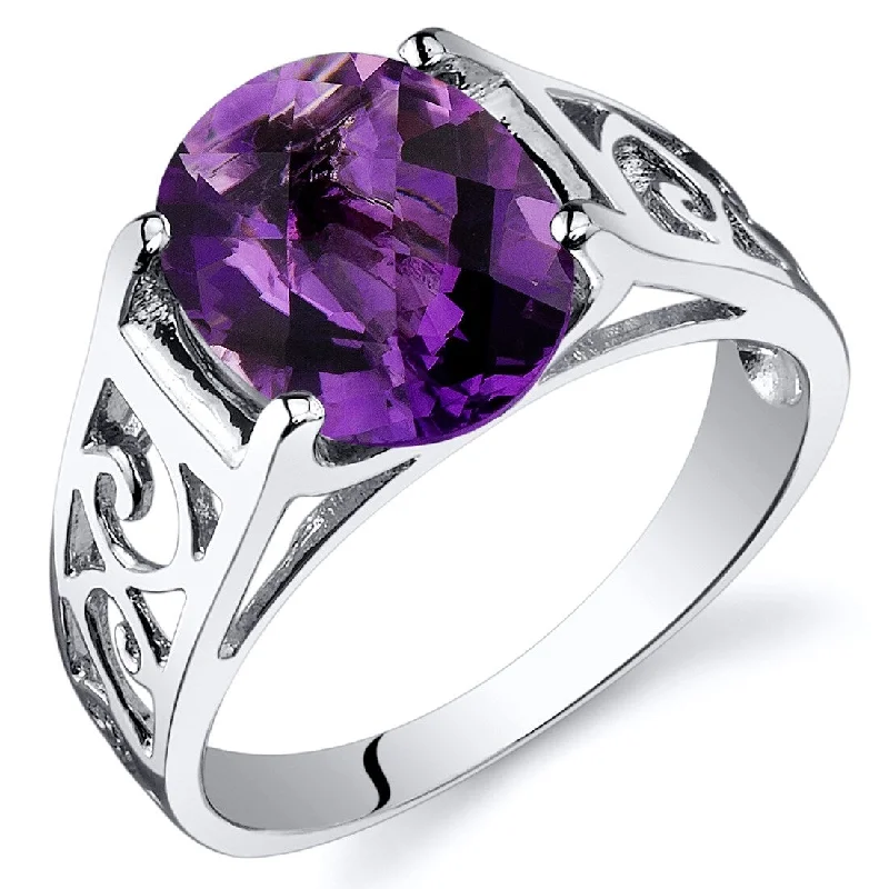 wedding rings with gemstones -Sterling Silver 2.25 ct Amethyst Solitaire Ring