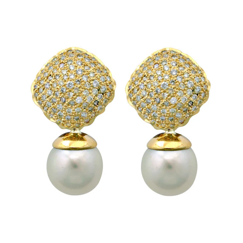 romantic pearl earrings for women -Earrings-Pearl and Diamond