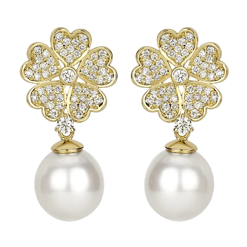 silver stud earrings for women -Earrings - South Sea Pearl And Diamond