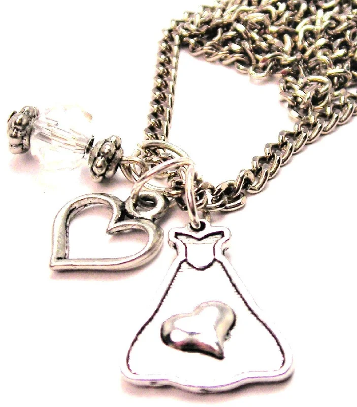 moonstone necklaces for women -Princess Dress With Raised Heart Necklace with Small Heart