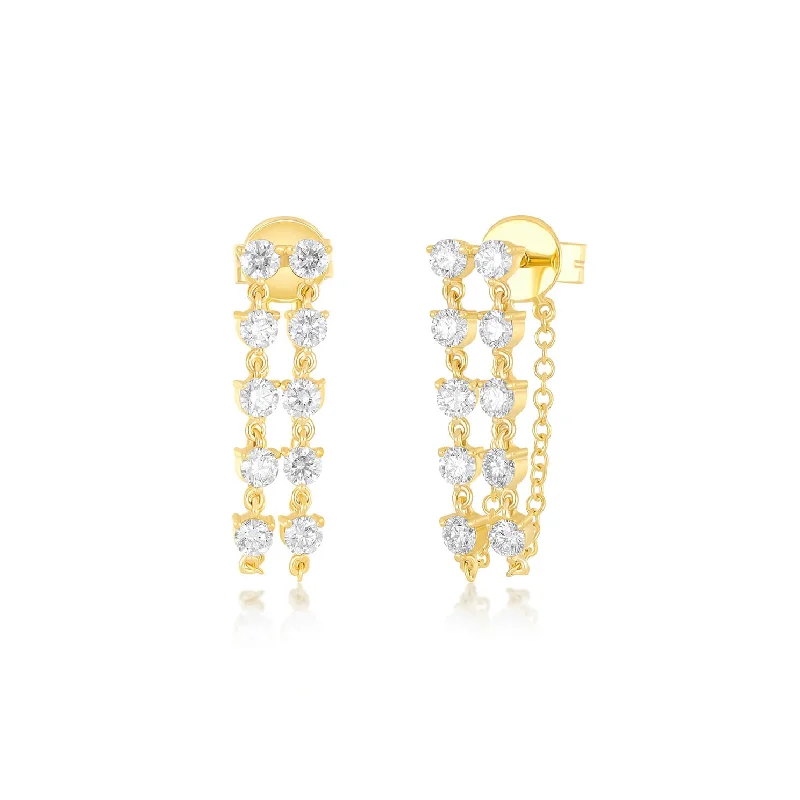 diamond earrings for women -Double Multi Diamond Chain Stud Earring