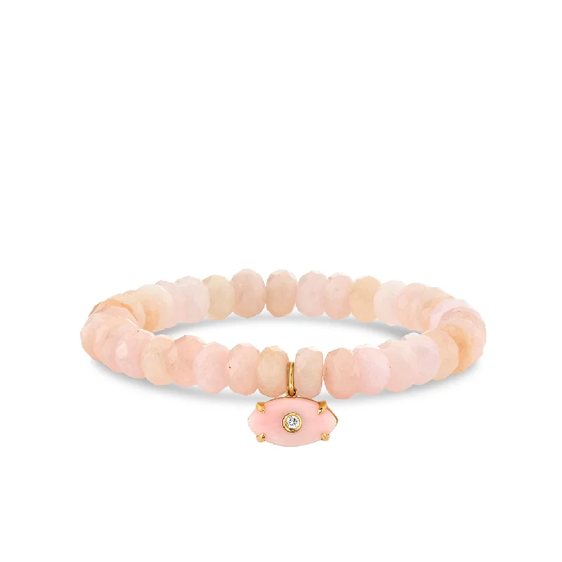 tennis bracelets for women -Gold & Diamond Carved Pink Opal Eye on Morganite