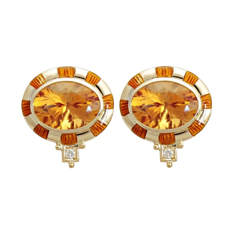 dangle earrings for women -Earrings - Citrine and Diamond (Enamel)