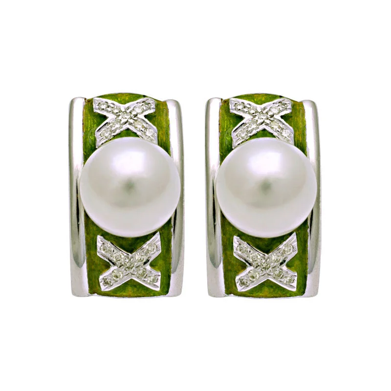 luxury ear cuffs -Earrings-South Sea Pearl and Diamond (Enamel)