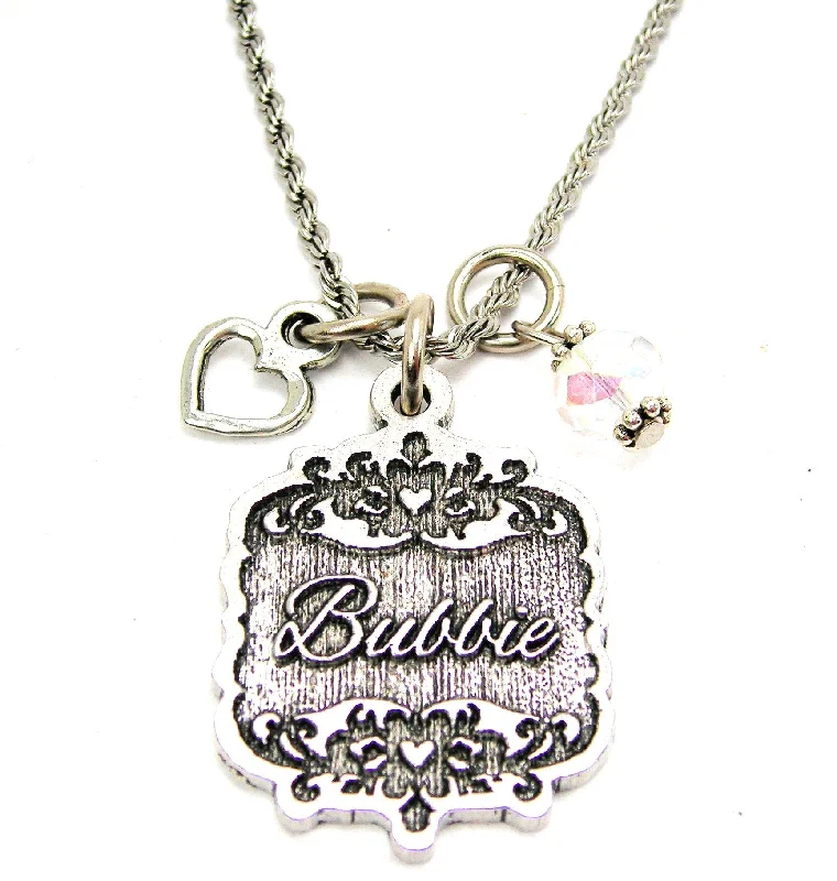 elegant chain necklaces for women -Bubbie Victorian Scroll With With Open Heart And Crystal 20" Stainless Steel Rope Necklace