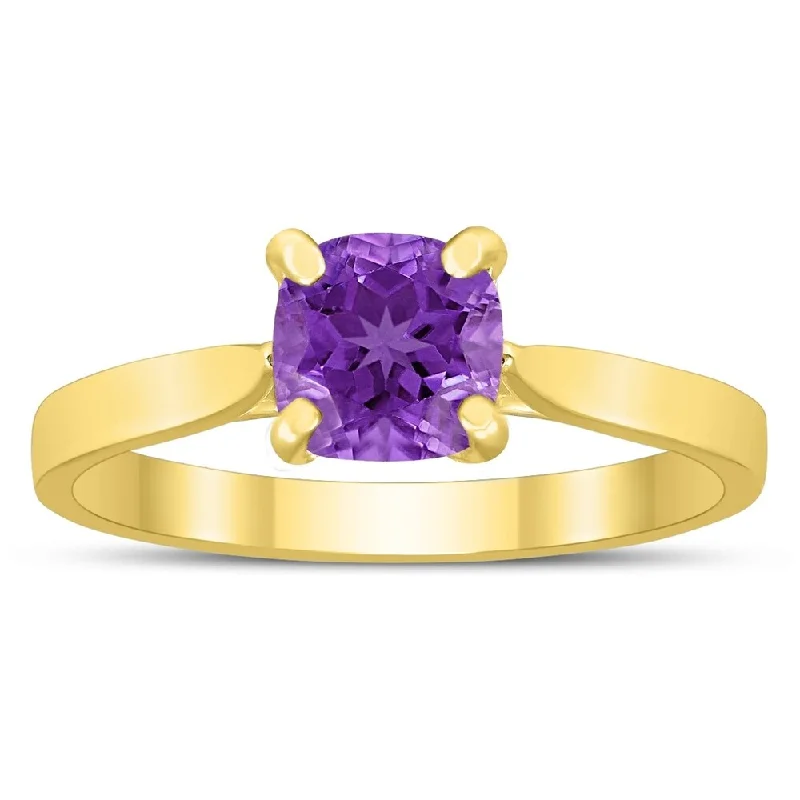 halo engagement rings -Square Princess Cut 6MM Amethyst Solitaire Ring in 10K Yellow Gold