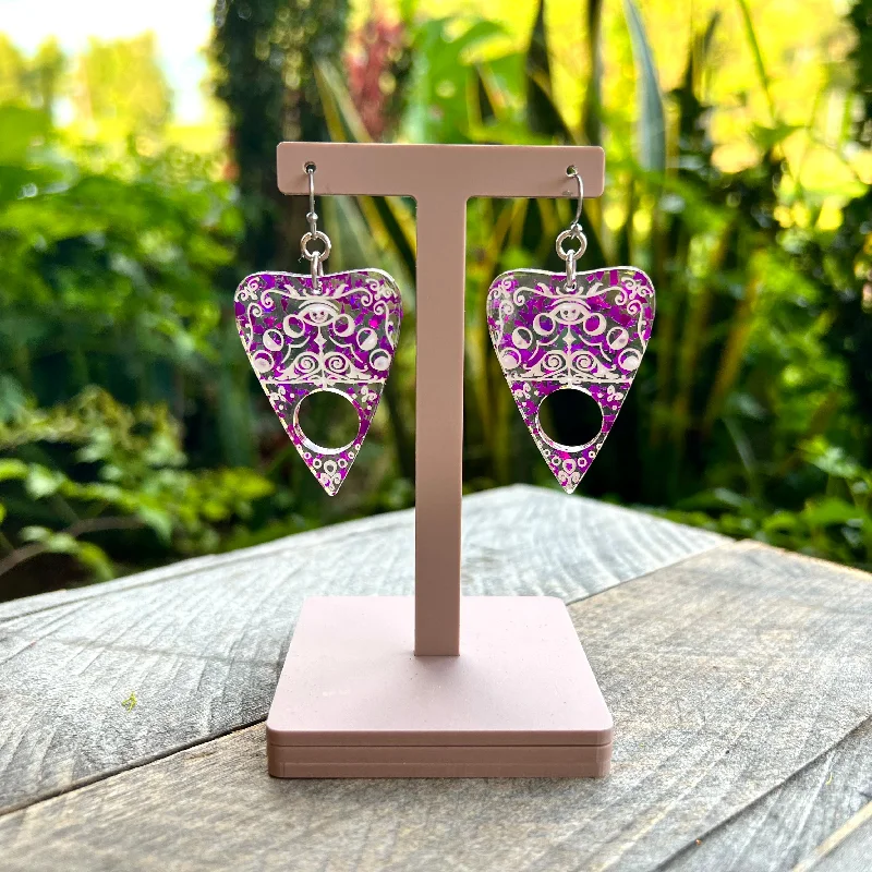 adjustable earrings for women -Purple Ouija Planchette Earrings