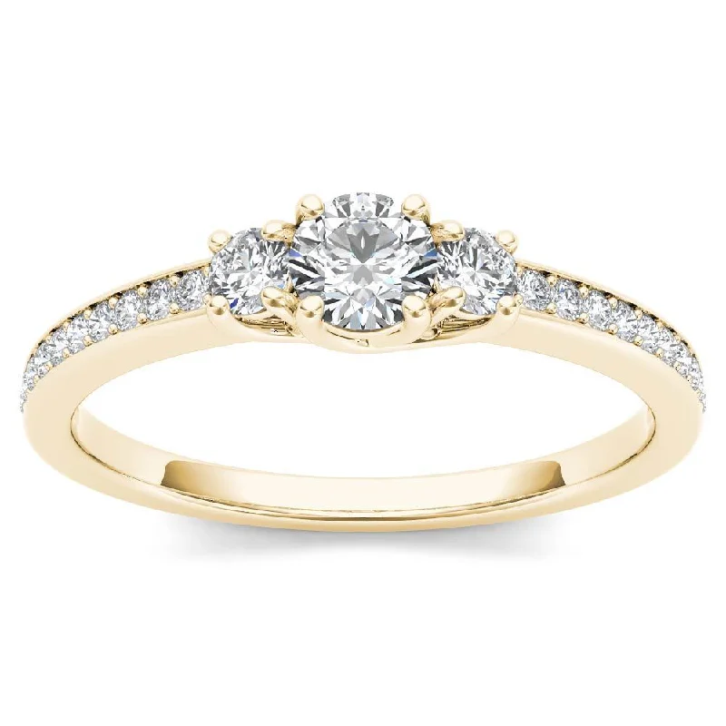 rose gold rings for women -De Couer 14k Yellow Gold 1/2ct TDW Diamond Three-Stone Anniversary Ring