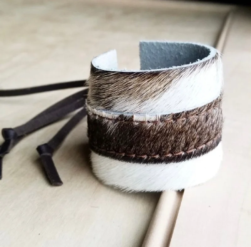 custom silver bangles -Leather Cuff in Hair-On Light Brindle